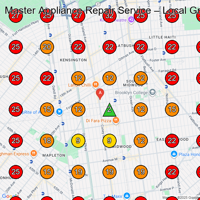 Master Appliance Repair Service GeoGrid visibility map for Appliance Store in Brooklyn